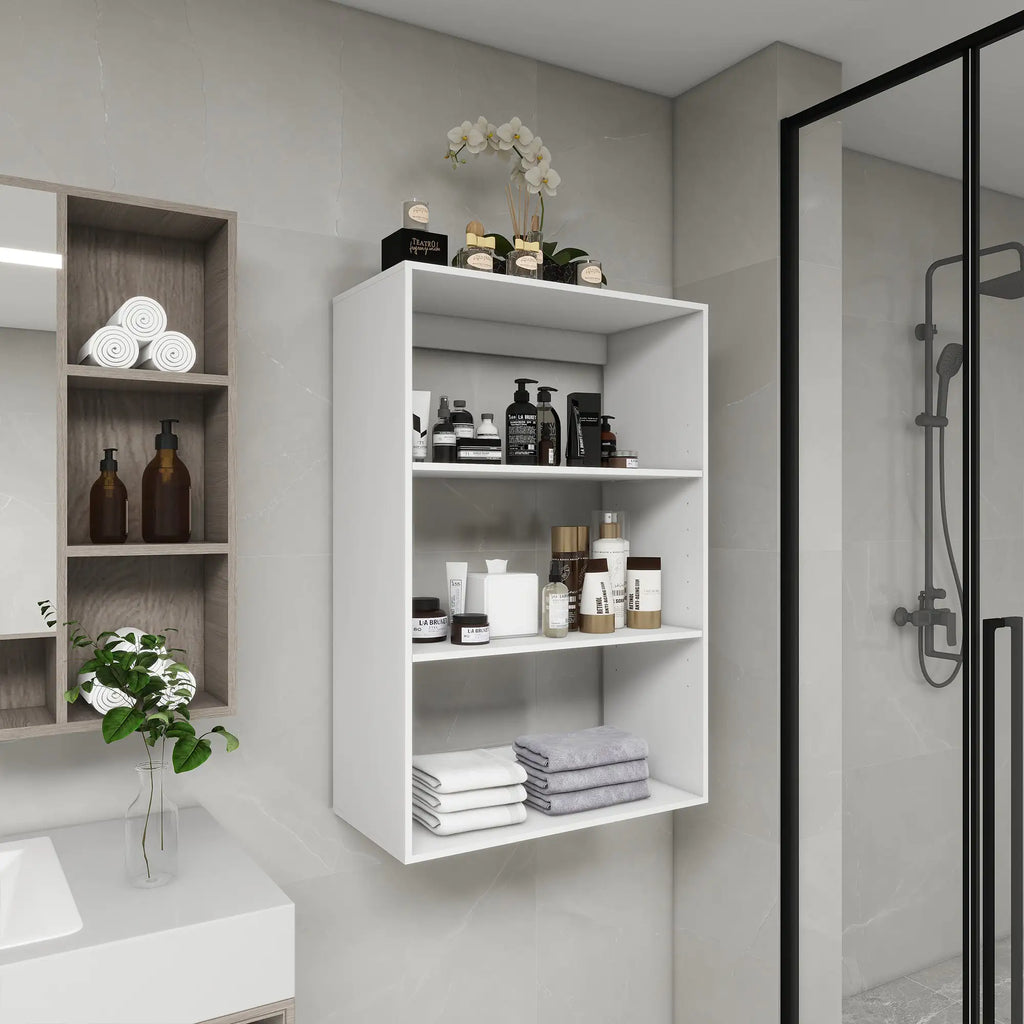 Modular Bathroom Wall Shelves - White Storage Organizer