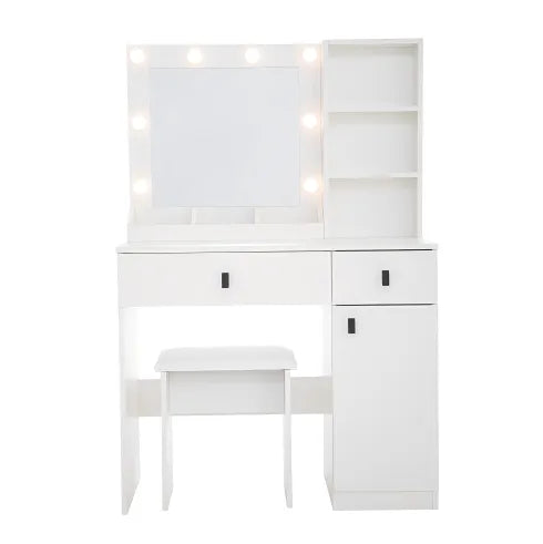 Vanity Desk with LED Mirror - Makeup Table with Storage