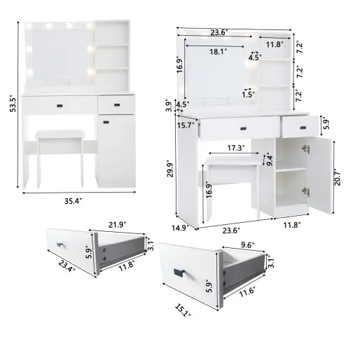Vanity Desk with LED Mirror - Makeup Table with Storage