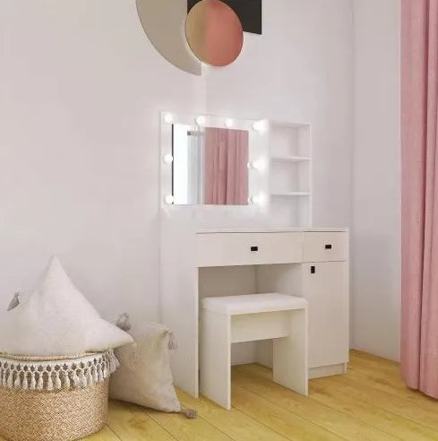 Vanity Desk with LED Mirror - Makeup Table with Storage