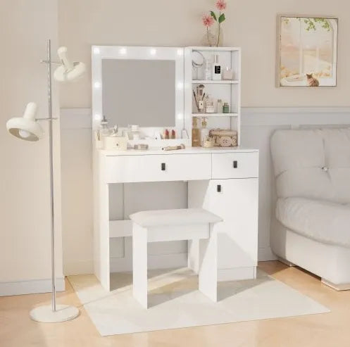 Vanity Desk with LED Mirror - Makeup Table with Storage