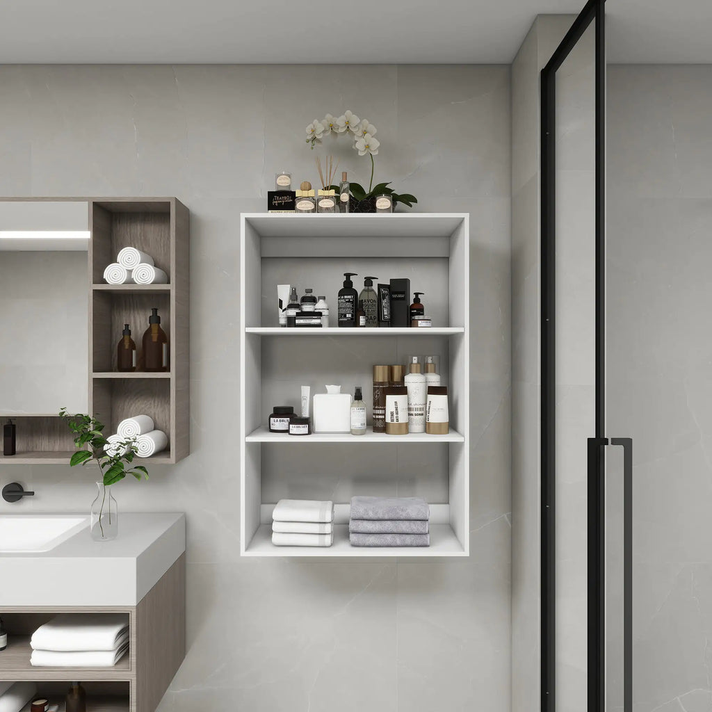 Modular Bathroom Wall Shelves - White Storage Organizer