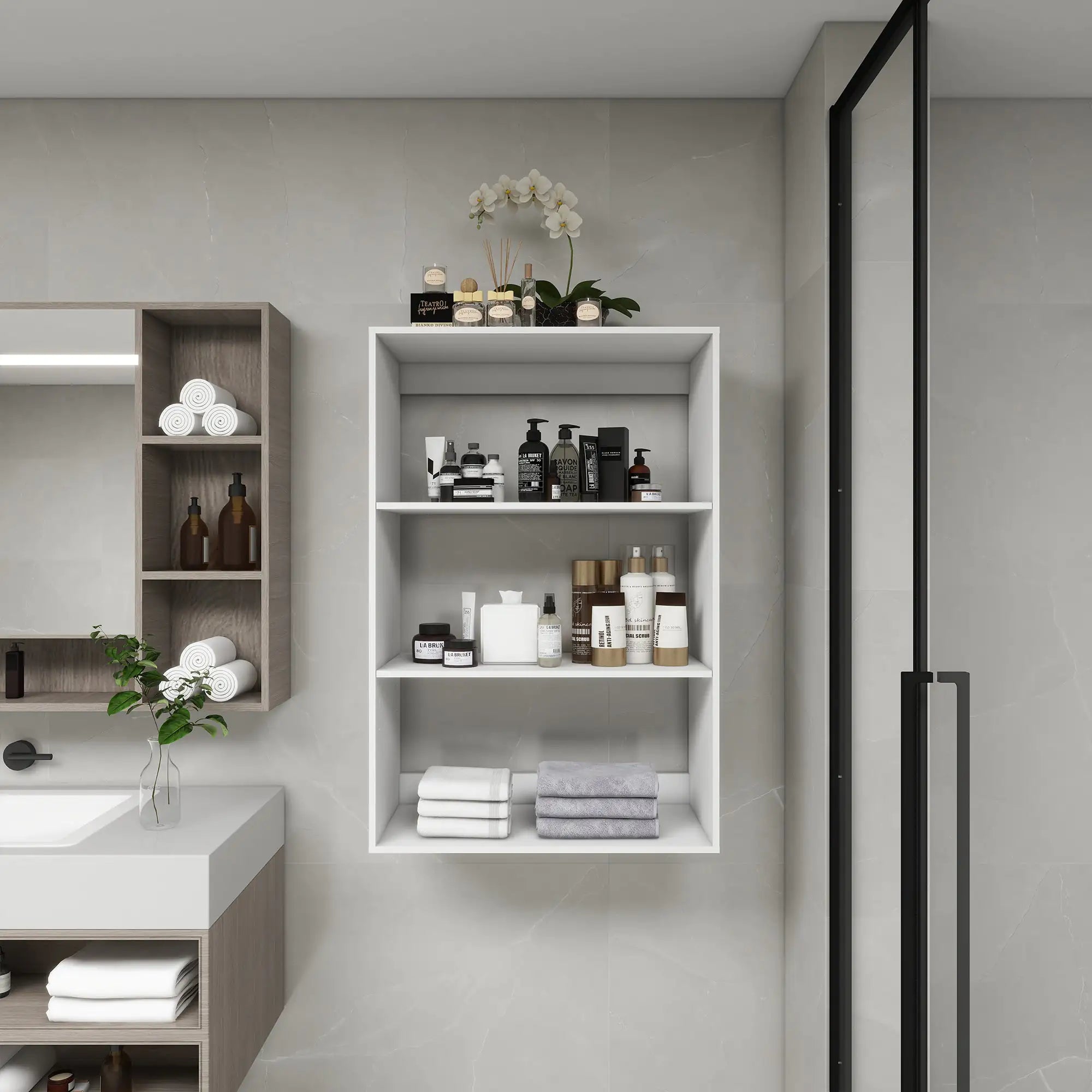 Modular Bathroom Wall Shelves - White Storage Organizer