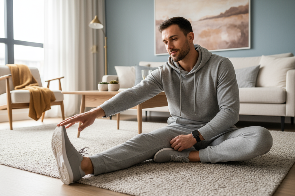 Man relaxing in comfortable tracksuit