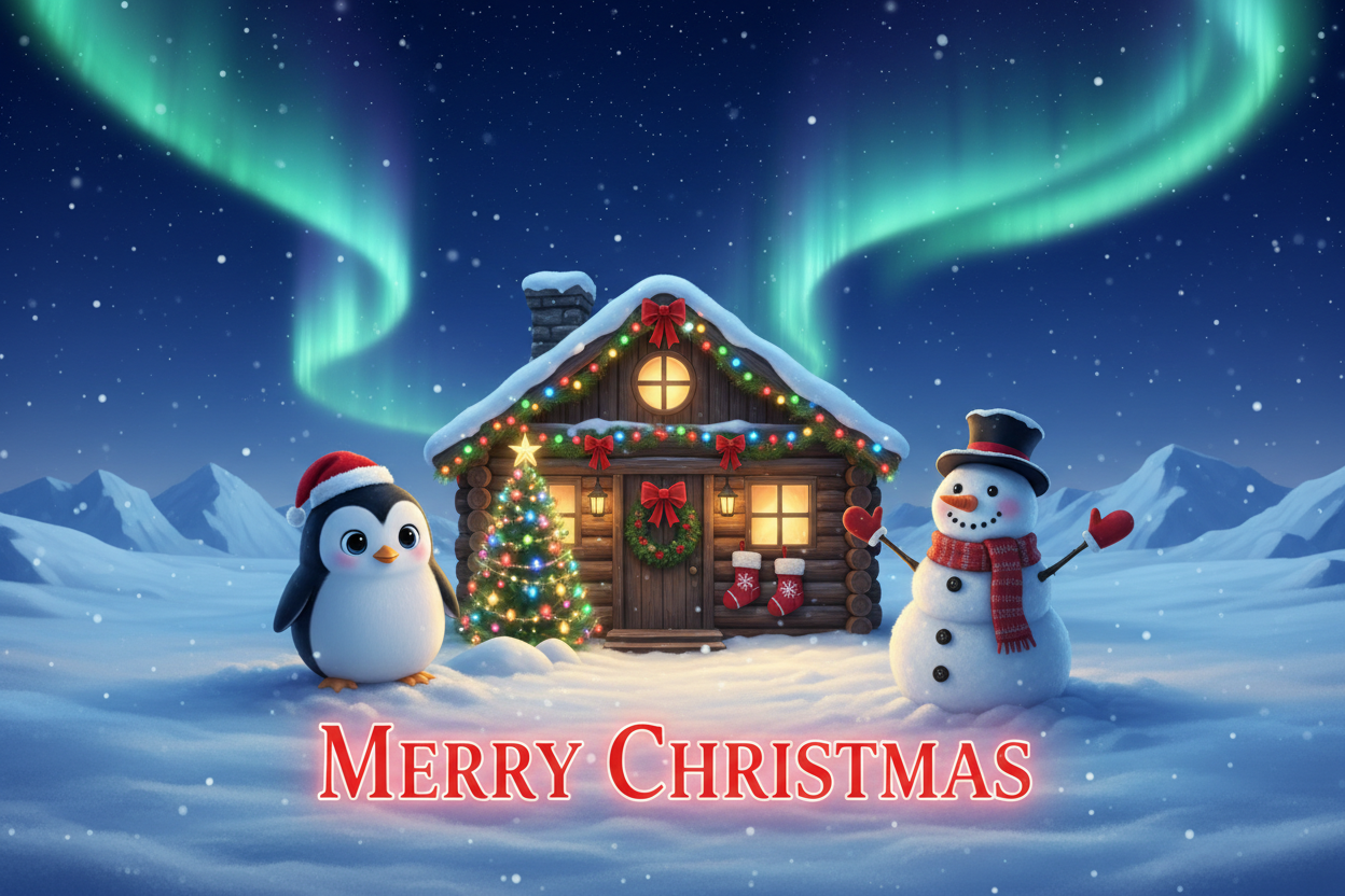 Merry Christmas Northern Lights Night