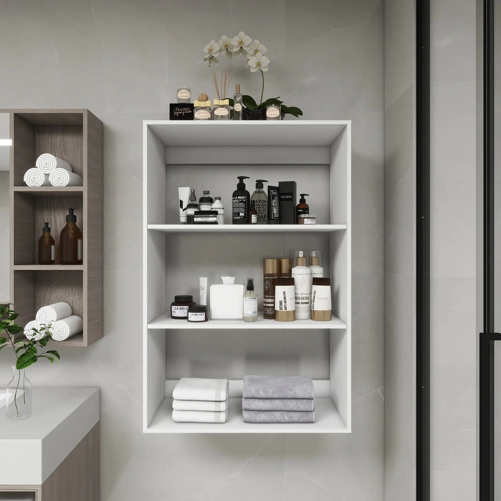 Modular Bathroom Wall Shelves - White Storage Organizer